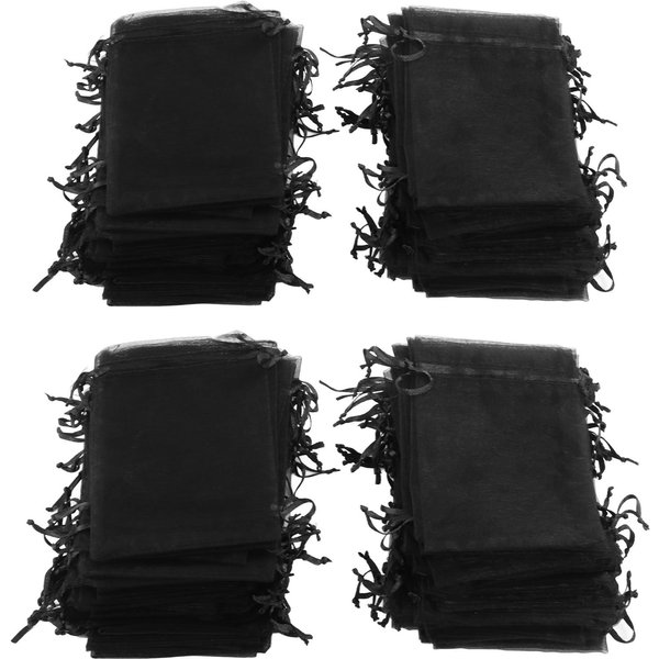 200 Sztuk WoreczkóW Z Organzy Ze Sznurkiem WzóR Ze Sznurkiem Eleganckie 10X15Cm Woreczki Prezentowe Z Organzy Na Wesele Czarny-image