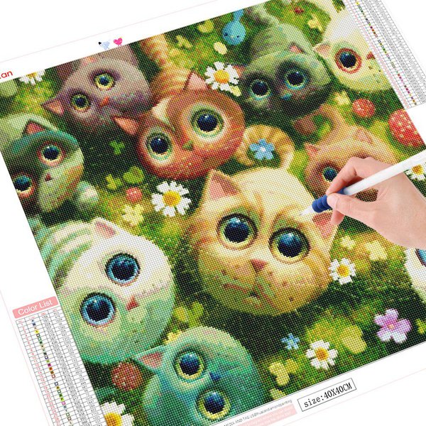 5D Diamante Bordado Punto De Cruz Gato Completo Redondo Diamante Pintura Animal 30X30Cm-image
