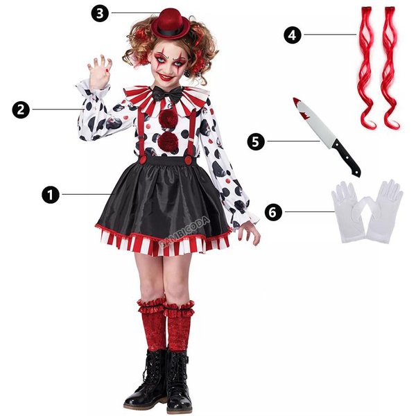 Disfraz De Payaso ArlequíN Para NiñAs Payaso BufóN Disfraz De Fiesta Cosplay Carnaval Personaje De PelíCula Disfraz De Payaso Disfraz De Halloween 4-10 AñOs S(120)-image