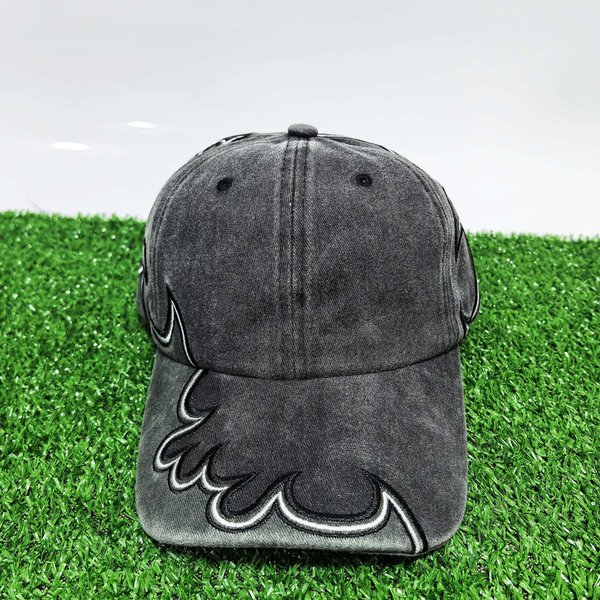 Vintage SpłOwiona Postarzana Czapka Baseballowa Z Haftowanymi PłOmieniami Dla MężCzyzn Kobiet Y2K Hip Hop Streetwear Regulowana BawełNiana Czapka Dad Unisex C Adjustable Kolor Zielono-Szary Wojskowy-image