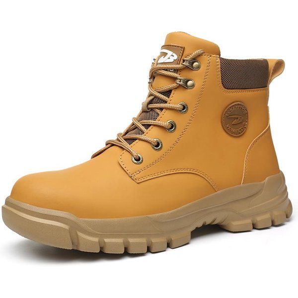 Zapatos De Trabajo Retro Para Hombre OtoñO Invierno Suela Gruesa CañA Alta Antideslizantes CáLidas Botas Casuales Cuero Cordones Puntera Grande Botas De Trabajo Negras 40 Amarillo-image