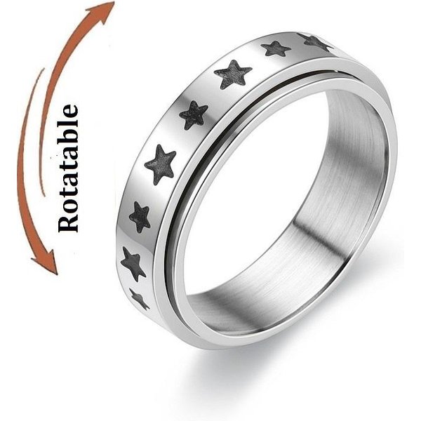 Anillo Giratorio Para La Ansiedad Relajante Con Estrella Y Luna Para Mujer Acero Inoxidable Gira Libremente Anillos Fidget Spinner JoyeríA Bohemia 6-image