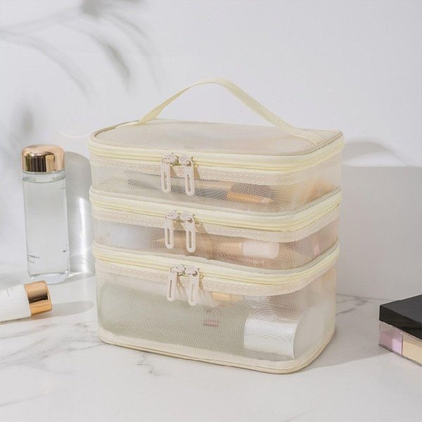 Bolsa De CosméTicos De Malla Transparente Para Viaje De Mujer Kit De Maquillaje Y ArtíCulos De Tocador Bolsa De Almacenamiento Bolsa Organizadora De Maquillaje Amarillo-image
