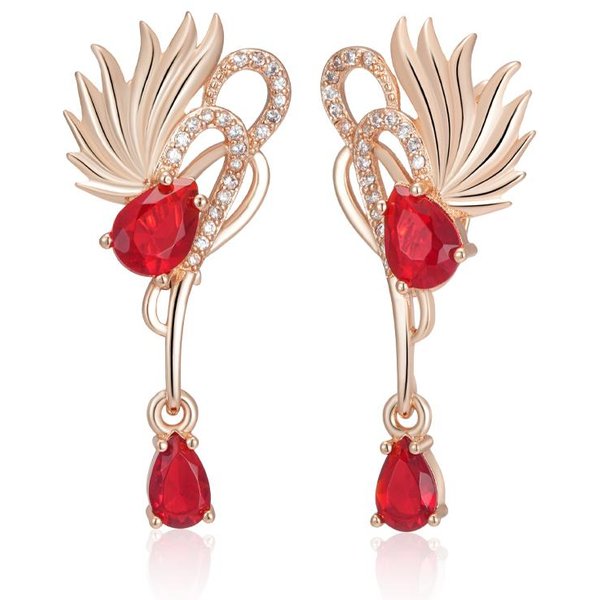 Pendientes Largos Colgantes De Circonita Roja Brillante Natural Para Mujer Moda Color Oro Rosa Alta Calidad JoyeríA Fina Vintage Diaria-image