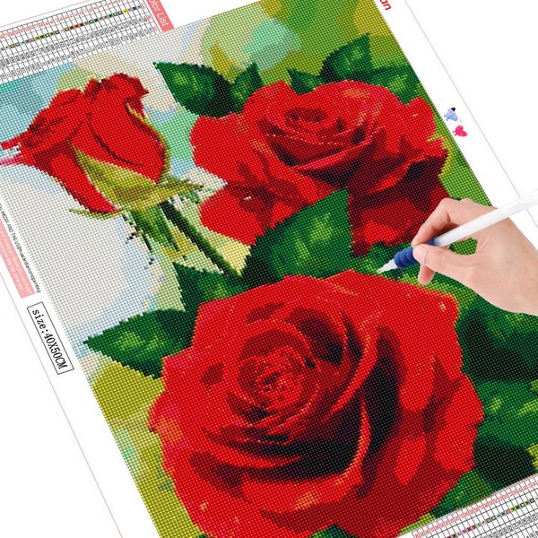 PełNe OkrąGłE WiertłO Diamentowe Hafty RóżA 5D DIY Diamentowe Malowanie Kwiatowe śCiegiem KrzyżYkowym 20X30CM Red-image