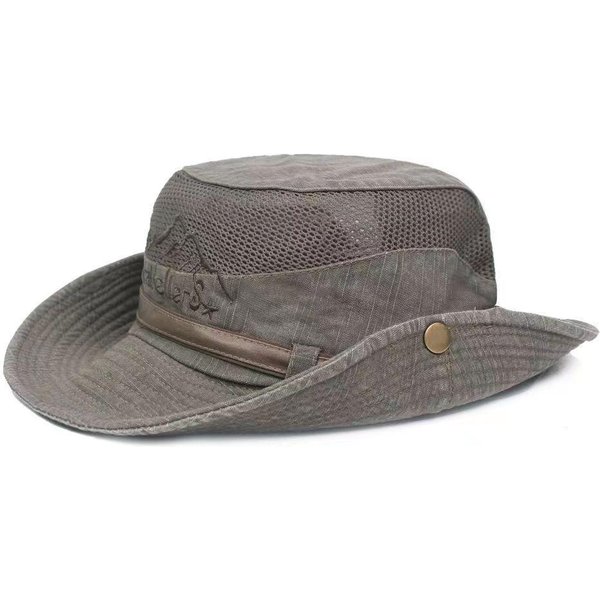 Moda Malla Cubo Sombrero Protector Solar AlgodóN Pesca Sombrero Transpirable Ala Ancha Gorra Solar Mujeres Hombres Gray-image