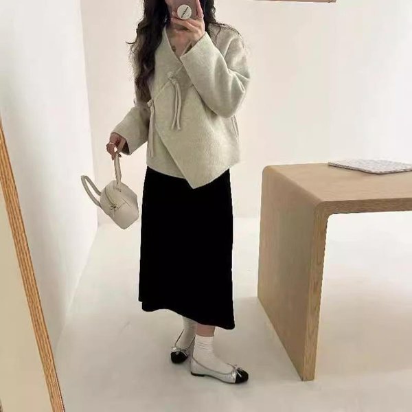 Nowy Jesienny I Zimowy Dwustronny PłAszcz WełNiany KróTki KoreańSki Styl LuźNy Casualowy PłAszcz WełNiany M-image
