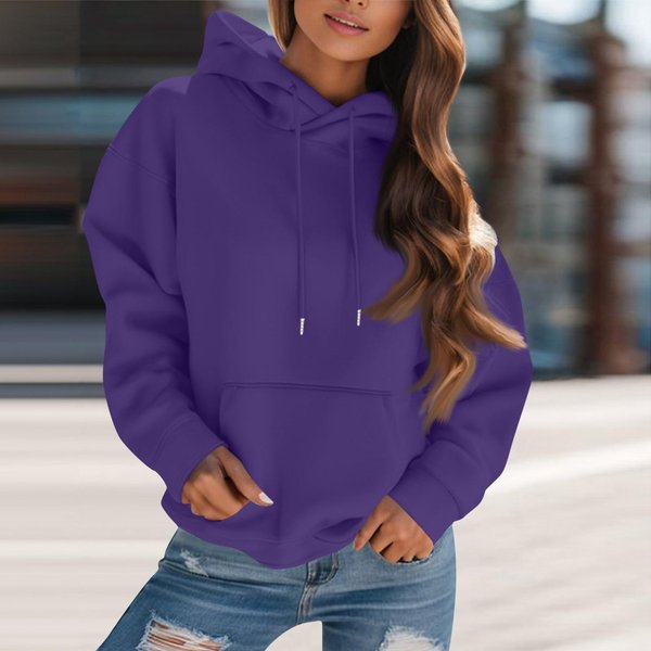 Sudadera Holgada De Manga Larga Con Capucha Y CordóN De Color Liso Para Mujer L Black-image