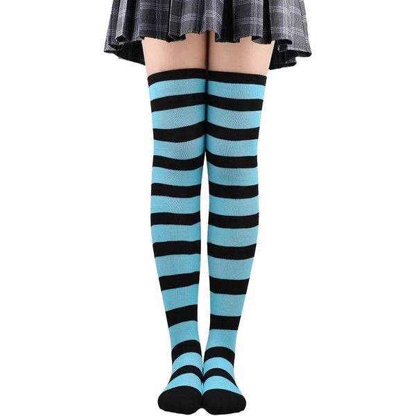 DłUgie Skarpety Do Uda Damskie Pasiaste Panie Dziewczyny Czarne BiałE RóżOwe DłUgie PowyżEj Kolana Skarpety Femboy Cosplay Lolita Harajuku Y2K One Size Black-image