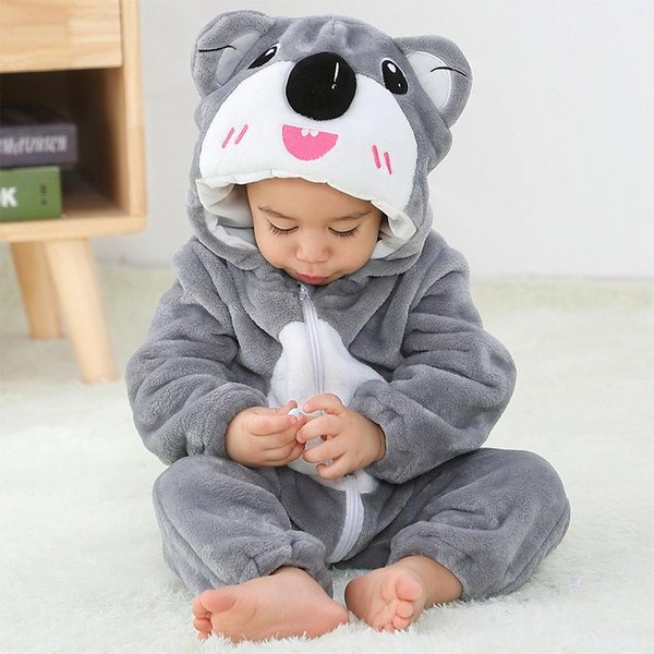 Pelele De Dibujos Animados Para Bebé, Ropa Infantil Con Capucha Para ReciéN Nacido, Pijamas Para NiñOs Y NiñAs, Mono De Una Pieza Con Animales, Disfraces De Panda, Mamelucos De Franela Para Bebé 12-18M Gray-image