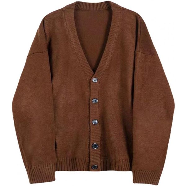Sweter MęSki Z Dekoltem W Serek, Dzianinowy Sweter Kardigan Na Jesień I Zimę, Gruby, Elastyczny, DłUgie RęKawy, Styl Preppy, CiepłY, Jednolity Kolor M Kawowy-image