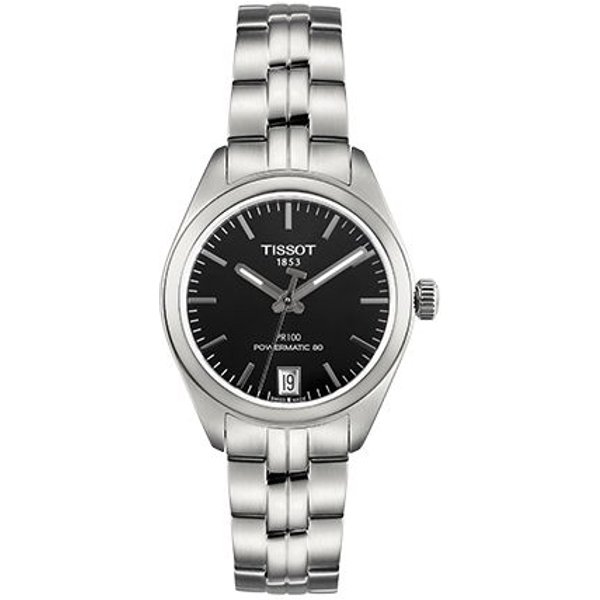 Reloj Tissot Pr100 Movimiento MecáNico AutomáTico Resistente Al Agua 100M Esfera Negra De 33 Mm Caja De Acero Inoxidable Pulsera De Acero Inoxidable T101.207.11.051.00 Black Dial Silver Strap Black-image