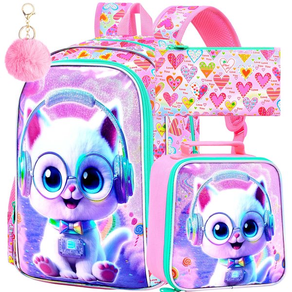 3 Piezas Mochila Para NiñAs, 16 Osito Para NiñOs PequeñOs Mochila Preescolar, Mochilas Escolares Primaria Y Lonchera - Morado-image