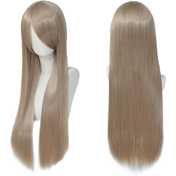 Kolorowa DłUga Prosta Syntetyczna Peruka Do Cosplayu BiałO-Fioletowo-Czarna 80Cm Dla MężCzyzn I Kobiet Darmowa Czepek Pod Perukę 80Cm Gray-image