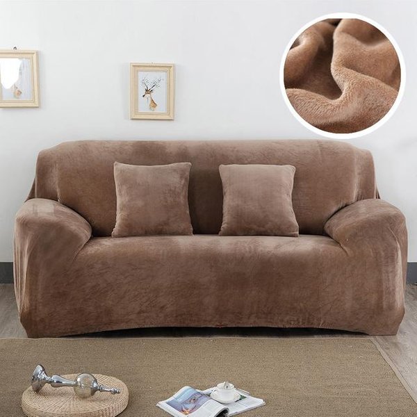 Funda De Sofá Gruesa De Felpa De Terciopelo, Funda De Sofá Seccional EláStica Todo Incluido Para Sala De Estar, Fundas De Esquina En Forma De L Chaise Longue 4 Seaters Camello-image