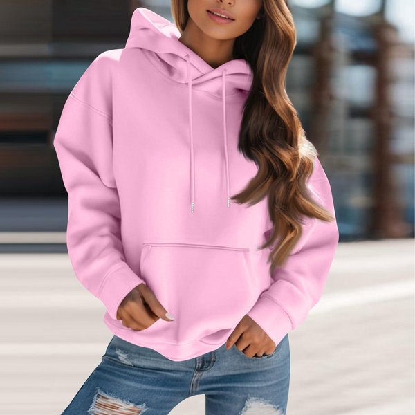 Sudadera Holgada De Manga Larga Con Capucha Y CordóN De Color Liso Para Mujer XXL Gray-image