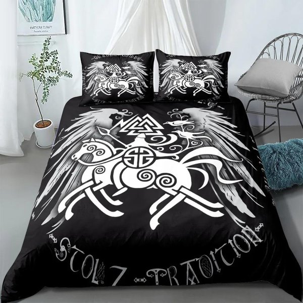 Vikings Yggdrasil Lobo Fenrir ColeccióN De Ropa De Cama King Queen Doble Full Twin TamañO Individual SíMbolos MitolóGicos Runas Con ColeccióN De Ropa De Cama 70X133Cm 2Pcs-image