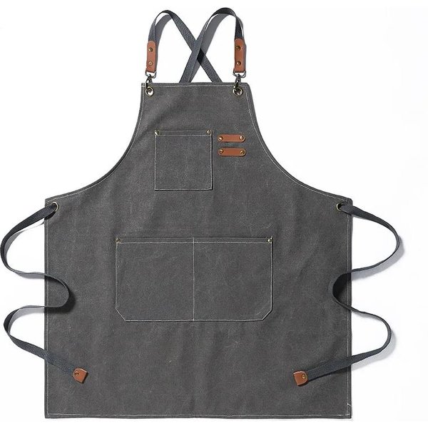 Nuevo Delantal De Cocina De Lona A La Moda, Impermeable, Delantal De Chef, Delantal Para Hombres, Para Parrilla, Bar, Tienda, CaféS, Belleza, UñAs, Uniforme De Cocina Onesize Gray-image