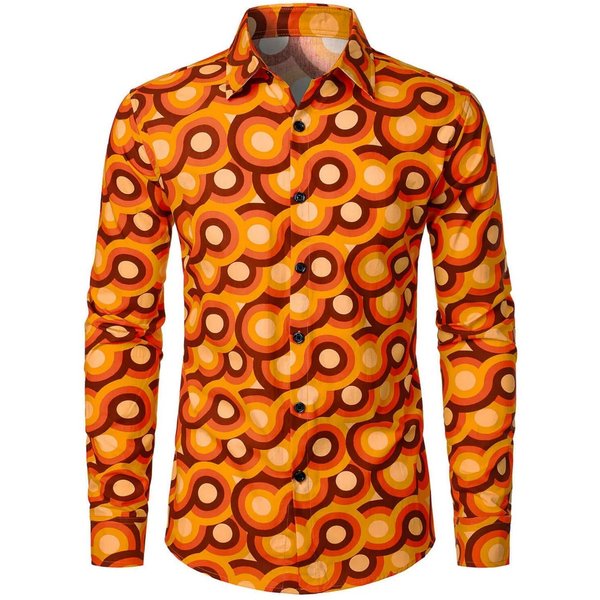 Elegante Camisa De Manga Larga Con Botones Y PatróN GeoméTrico Retro S-image