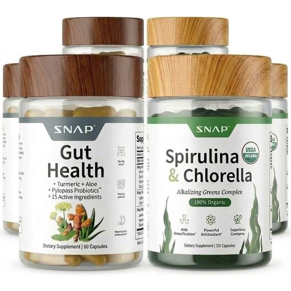 Paquete Snap Completo Para La Salud Intestinal Y Superalimentos OrgáNicos – Soporte Para La Salud Intestinal (60 CáPsulas) & Espirulina Y Chlorella 100% OrgáNicas (220 CáPsulas) 3Pack-image