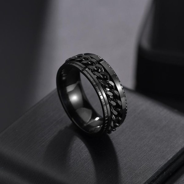 Girar Los Anillos Giratorios De Ansiedad Fidget Anillo De Dedo Giratorio De Cadena De Acero Inoxidable De Titanio Para Hombres Color Oro Azul Negro Punk Rock 12-image