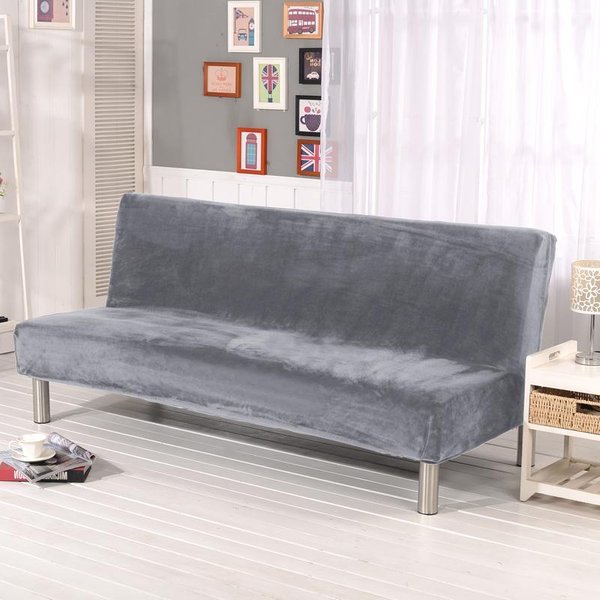 Funda De Felpa Plegable Para Sofá Cama De Terciopelo Grueso Funda EláStica Para Sofá Cama Sin Brazos SáBana Funda De Sofá EláStica Funda De FutóN Invierno S(160-185CM) Gray-image