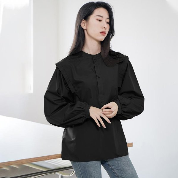 Primavera, Verano Y OtoñO Nuevo DiseñO De Camisa Para Mujer Sentido De DiseñO Nicho VersióN Coreana Camisa De Manga De Linterna Mujer L Black-image