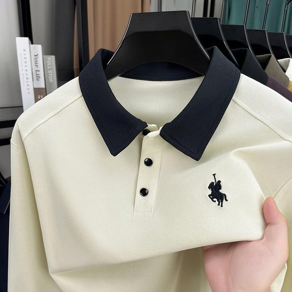 Camisa Polo Para Hombre Lape Manga Corta Camiseta OtoñO Exquisito Caballo Bordado Moda Casual De Negocios Ropa Para Hombre Superior Xxxl Black-image