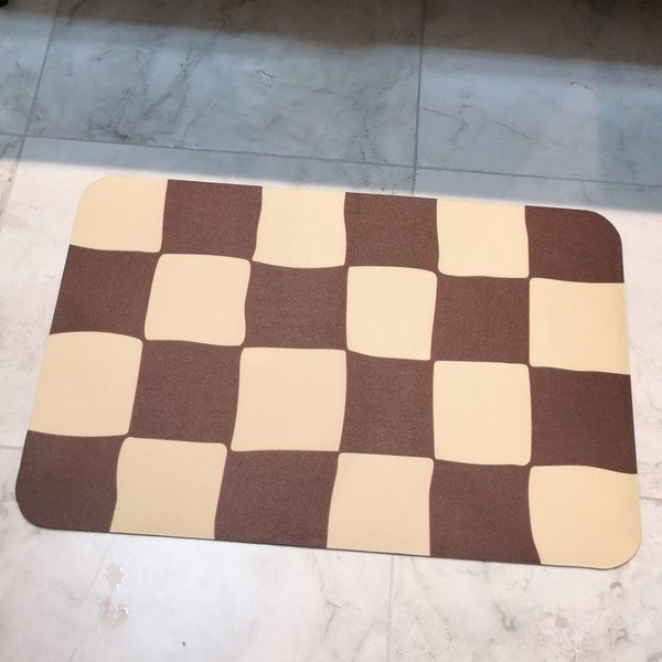 Kreatywna Mata Pod Drzwi SzybkoschnąCa W Szachownicę Nowoczesna Prosta Mata AbsorbująCa Z Ziemi Okrzemkowej ŁAzienka Toaleta Dywanik AntypośLizgowy 40 * 60Cm Gray-image