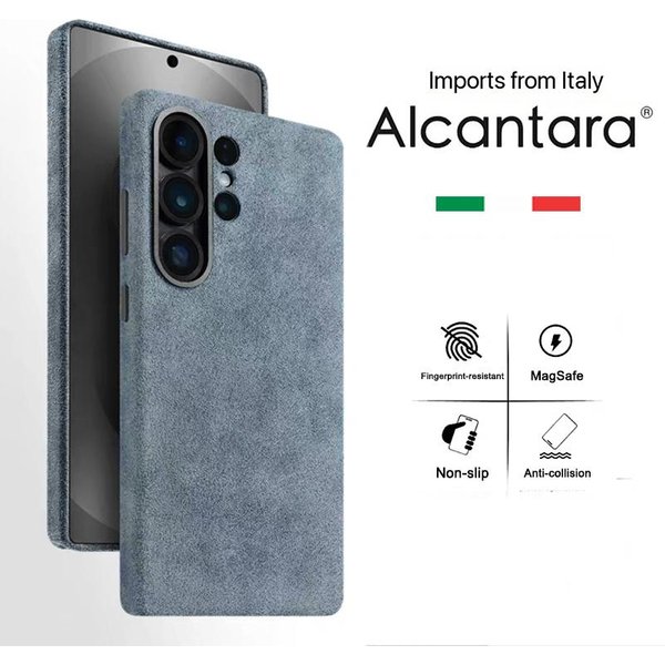100% WłOchy SkóRa Alcantara Magnetyczne Etui Do Samsung Galaxy S26 Ultra Plus S26+ Z Magsafe Super Luksusowe Tylne Pokrowiec Real Alcantara&For Galaxy S26 Ultra Light W Kolorze Szarym-image