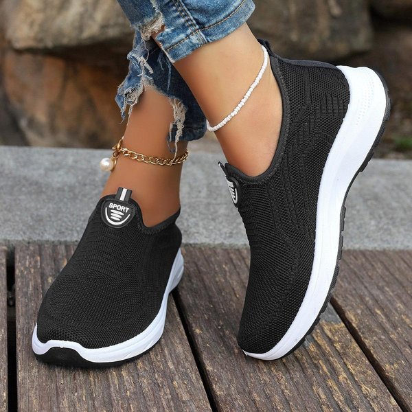 Damskie OddychająCe Trampki Flyknit Wygodne Wsuwane Buty Do Chodzenia Lekkie, Codzienne, Sportowe Buty Z Siateczki 40 Czarny-image