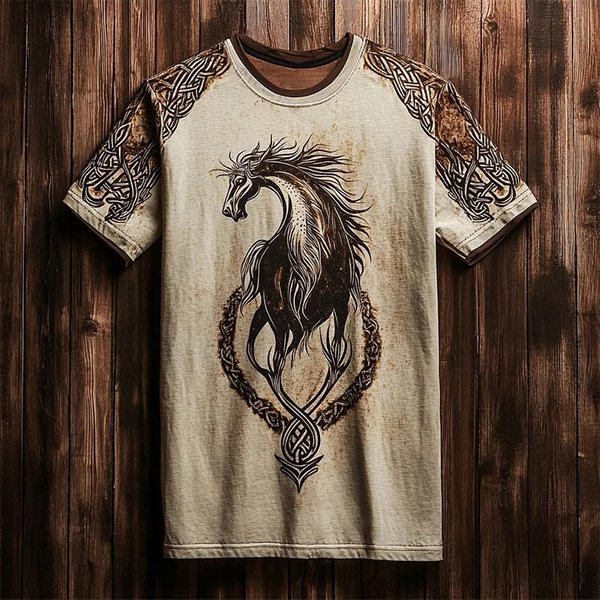 Camiseta Retro De Manga Corta Para Hombre Estampado Rey Lobo Casual Oversized Verano Top Efecto 3D Digital Camiseta De PoliéSter Con Cuello Redondo 6XL-image