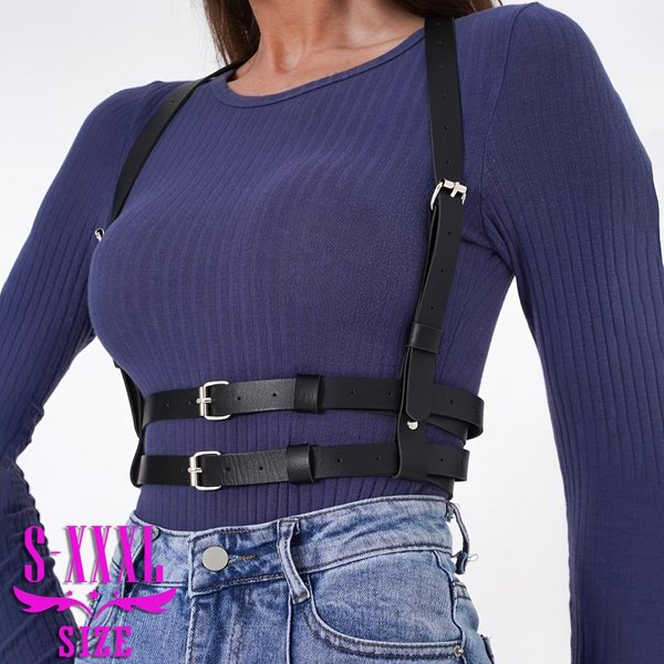 ArnéS De Pecho De Cuero PU Para Mujer, CinturóN De Talla Grande, ArnéS Corporal Punk, ArnéS Para Disfraz Rave. ONE Size Black-image