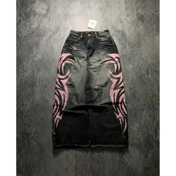 Roguewave Y2K RóżOwe LuźNe Jeansy WzóR Z Nadrukiem Vintage Prane Podarte Jeansy Hip Hop Streetwear Harajuku MęSkie Damskie Casualowe Jeansy Z Szerokimi Nogawkami M-image