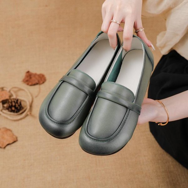 Suela Plana De TendóN De Res Nuevos Mocasines Coreano Casual Simple Cuero Genuino Zapatos Individuales De Mujer CóModos Zapatos De Madre 40-image