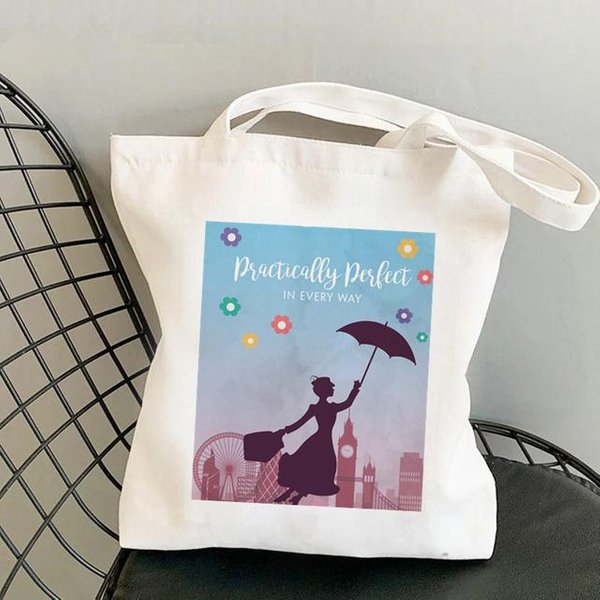 2021 Shopper Elegancka Torba Mary Poppins Kawaii Harajuku Damska Torba Na Zakupy PłóCienna Torba Na Zakupy Dziewczyna Tote Bag Torebka Damska Na Ramię 34*42Cm-image