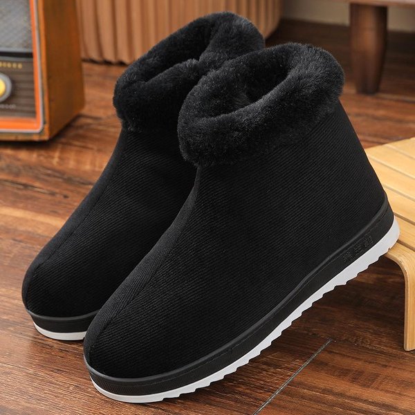 Zapatillas De AlgodóN CáLidas De Invierno Para Mujer Hombre Bolsa Con La Pareja Hogar Suela Gruesa Zapatos De Encaje De Cuero Personas Mayores Antideslizantes 36-37-image