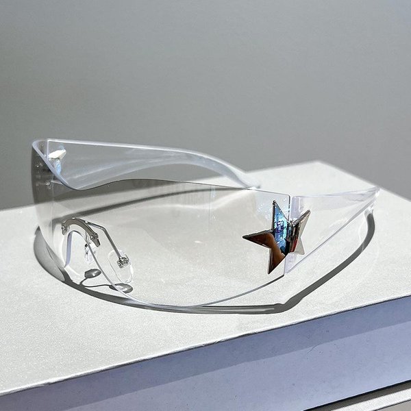 Estilo Punk CláSico Estilo DiseñAdor Estilo Y2K Gafas De Sol Sin Montura Gafas Dama Estrella Gafas De Sol Para Hombre UV400 Gafas Deportivas Una Pieza Tonos De Moda Gray-image