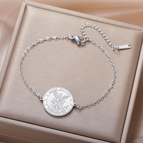 Pulsera Del ArcáNgel San Miguel Dawapara Doble Cara Tallada Amuleto De ProteccióN Para Nosotros OracióN JoyeríA De Acero Inoxidable Gray-image