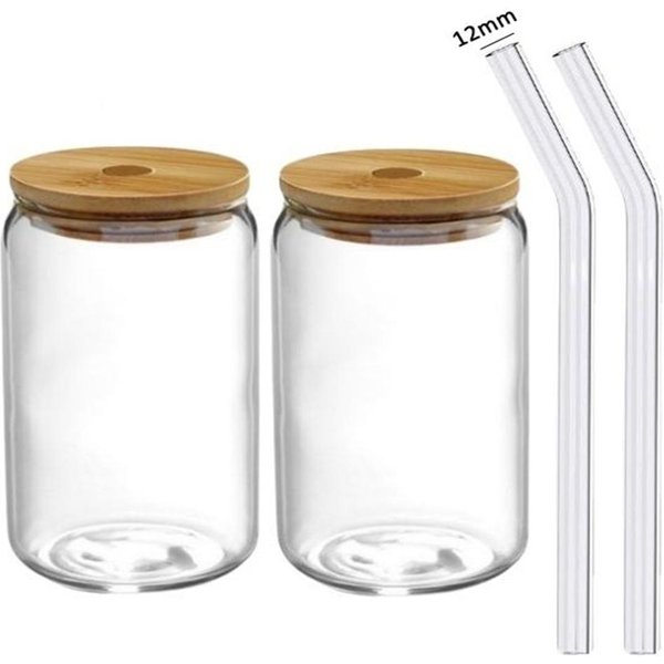 Vaso De Vidrio De 350 Ml/550 Ml Con Tapa Y Pajita, Transparente, Para Té Con Burbujas, Vaso Para Jugo, Lata De Cerveza, Leche, Moca, Taza Para Desayuno, Vajilla 350Ml-image