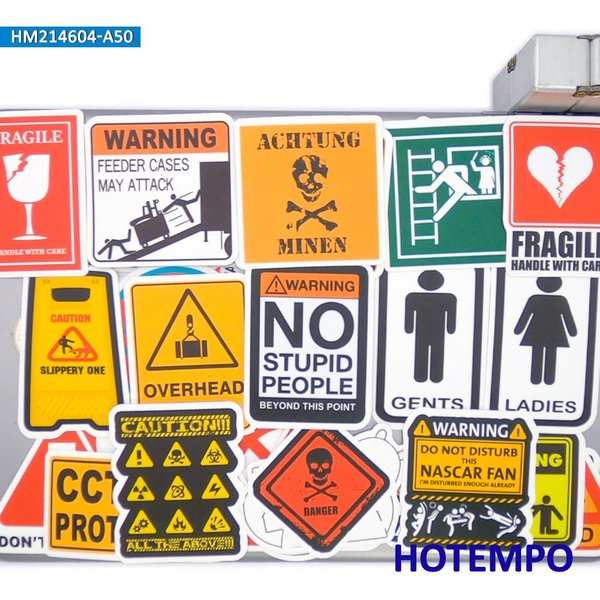 Pegatinas De Advertencia SeñAles De Peligro SíMbolo De Parada Mixto Lema De PrecaucióN Consejos Para DecoracióN Creativa DIY Pegatina Divertida 203050 Piezas-image