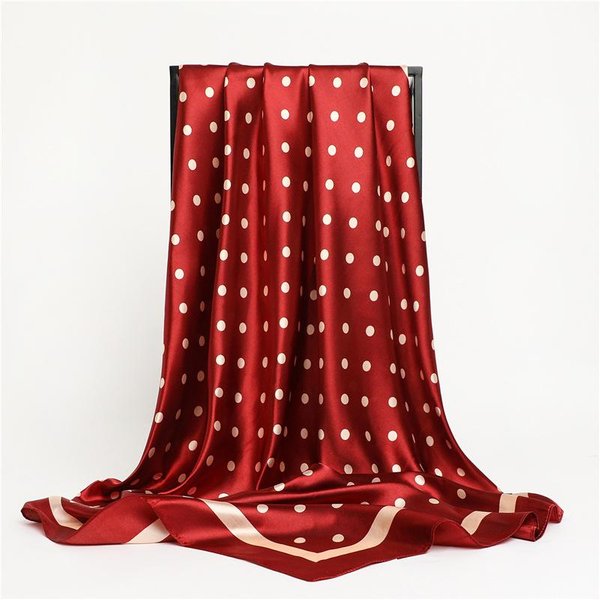 PañUelo Cuadrado Estampado De Lunares Para Mujer Chal De Seda PañUelo De Cuello Bandas Para El Cabello Femeninas Envolturas Para La Cabeza Diadema Foulard SatéN Hiyab Bandana 90X90Cm Red-image