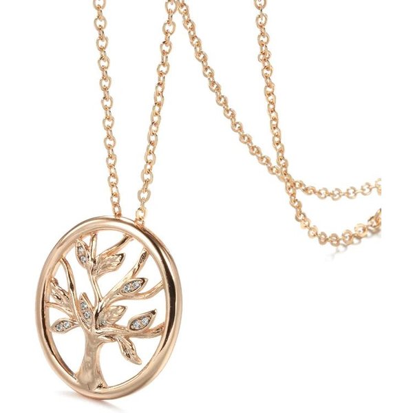 Collar Colgante ÁRbol De La Suerte Color Oro Rosa Para Mujeres Moda Colgante De Zirconia Natural JoyeríA Fina Vintage Diaria Beige-image