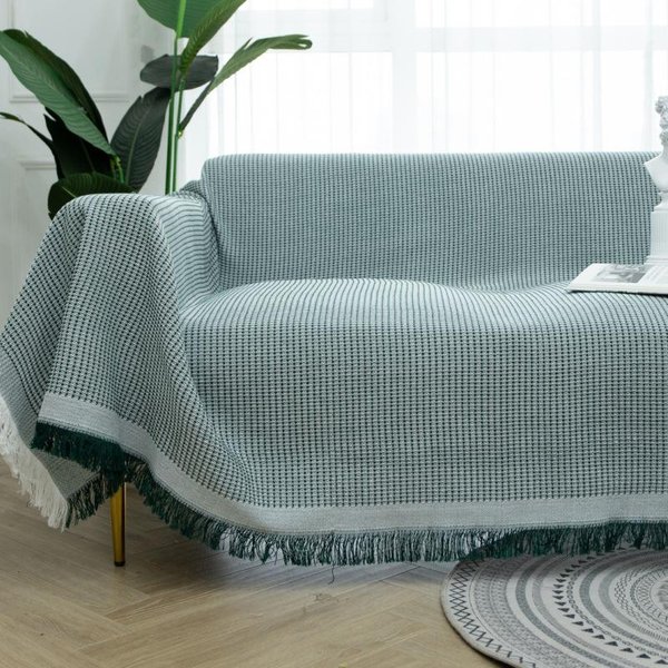 Pokrowiec Na Sofę Z BawełNy I Lnu, Jednolity Kolor, AntypośLizgowy, RęCznik Na Sofę Do Salonu, Dekoracja Mebli, Gobelin, Pokrowiec Na Sofę 90X90Cm Zielony-image
