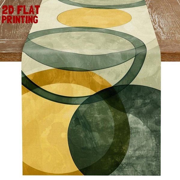 Nowoczesny Abstrakcyjny ŻółTo-Zielony Geometryczny OkrąGłY BieżNik Na Stół 40X140Cm Gray-image