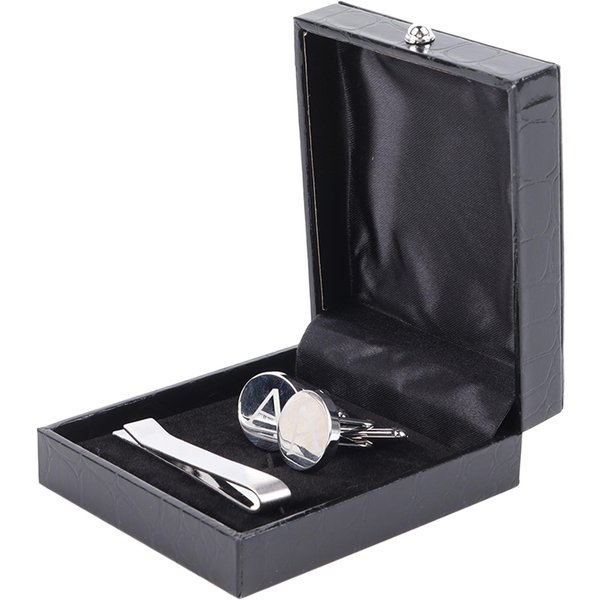 Set De Gemelos Y Pasador De Corbata Con Letra Personalizado Moderno De Cobre Alfabeto Camisa Pasador De Corbata Gemelo Black-image