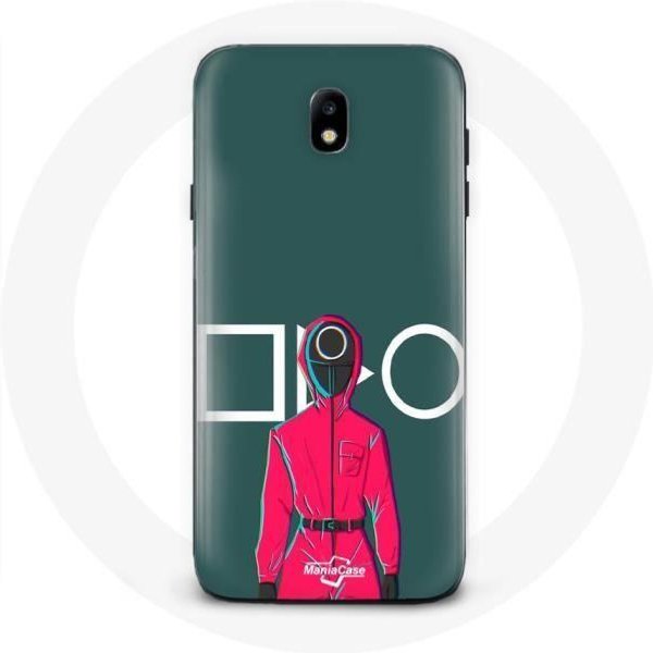 Funda Para Samsung Galaxy J7 2017 Juego Del Calamar Soldado Rojo Con MáScara CíRculo Fondo Verde-image