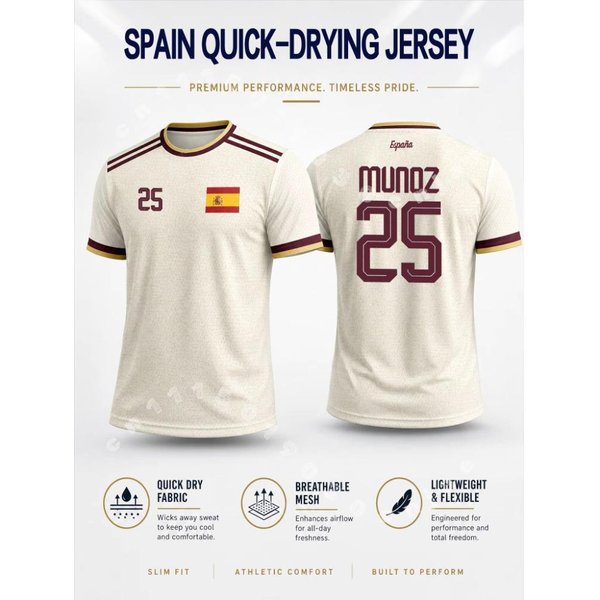 Camiseta De FúTbol Estilo EspañOl 2026 Verano Hombre Alta Elasticidad Secado RáPido Camiseta De FúTbol Deportes Al Aire Libre Top Para Aficionados Camiseta Familiar Para NiñOs 6XL-image