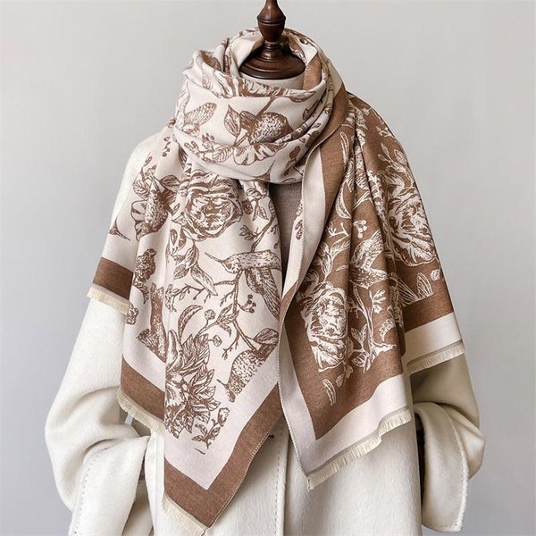 Zimowy CiepłY Szalik Kaszmirowy Dla Kobiet Luksusowy Nadruk Szal Pashmina Chusta Na Szyję Damski Bufanda Echarpe Design Opaska Na GłOwę Gray-image