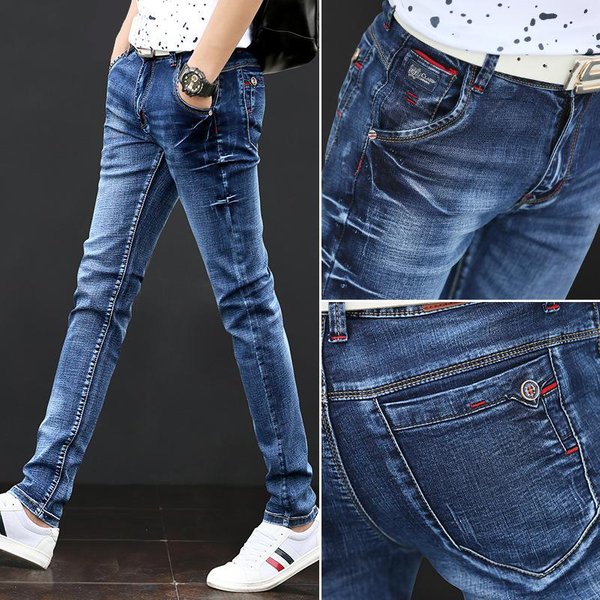 Pantalones Vaqueros Para Hombre, Pantalones Vaqueros Informales Para Hombre, Pantalones EláSticos Ajustados, Pantalones De Moda Coreana 28 Gray-image